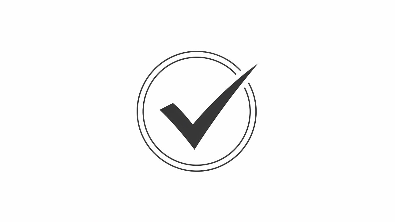 A minimalist graphic featuring the check mark within a double circle, symbolizing approval and completion.