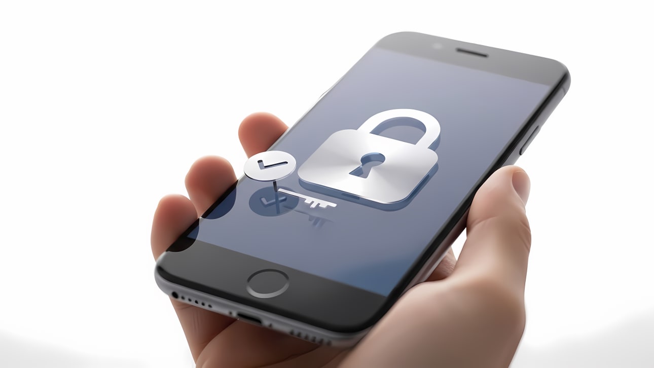 A hand holds a smartphone displaying a padlock, key, and checkmark, symbolizing robust mobile security and data protection.