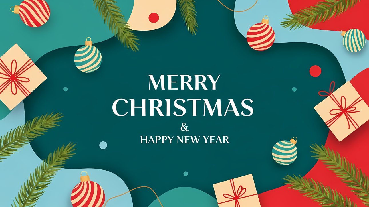Download this vibrant, modern Merry Christmas & Happy New Year background.