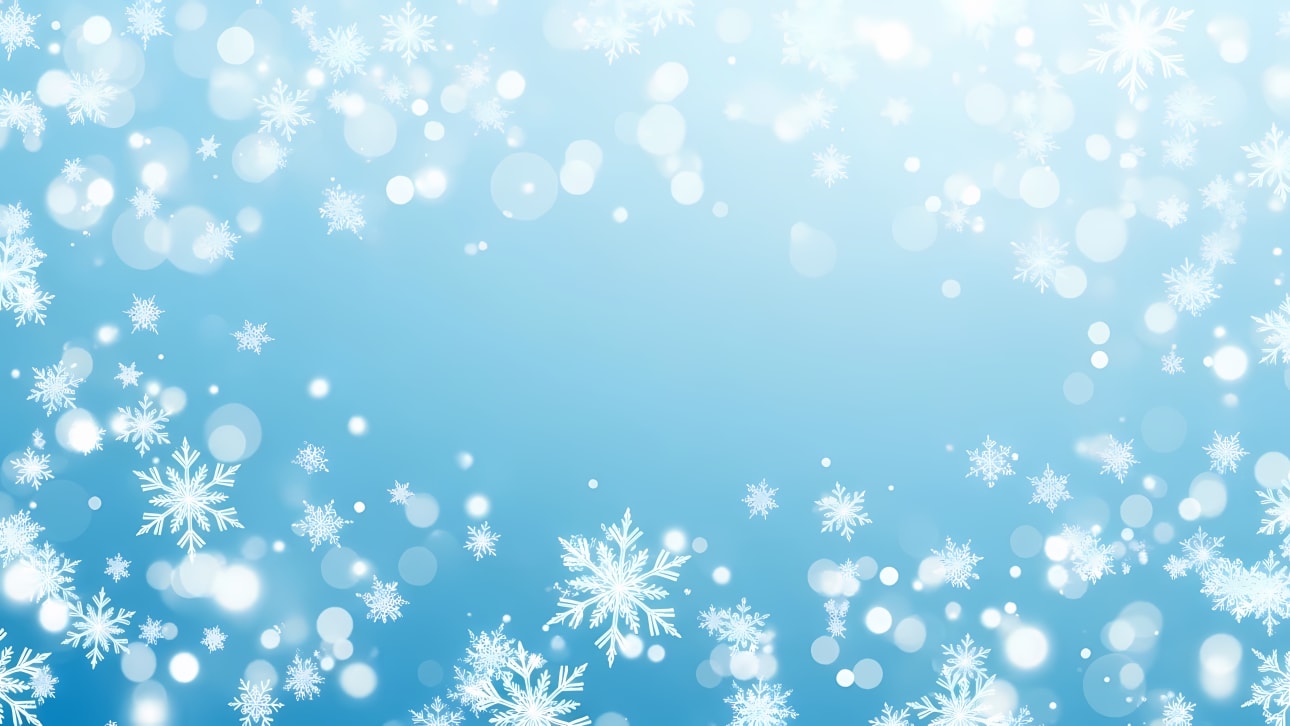 Download this beautiful blue winter background with falling snowflakes and bokeh lights, perfect for holiday and festive designs.