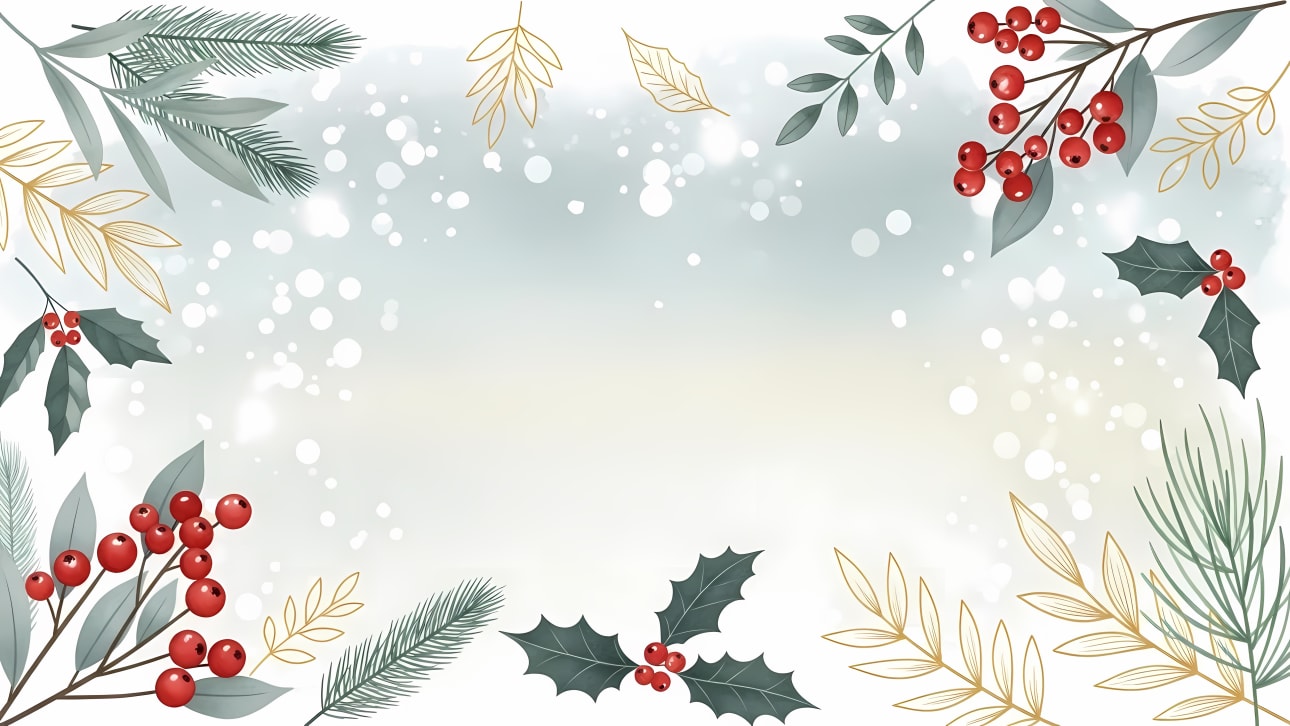 Download a beautiful free vector illustration featuring elegant winter foliage, red berries, and festive sparkles, perfect for holiday designs