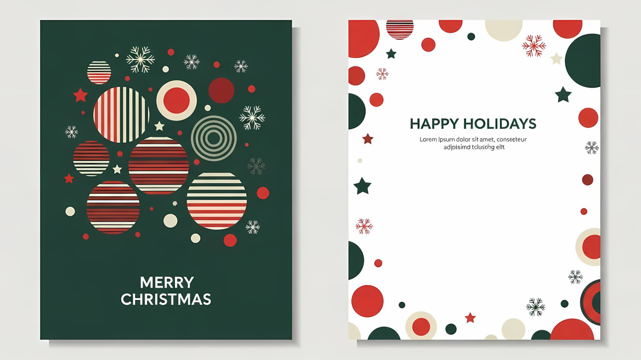 Download these modern, geometric holiday greeting card and banner designs.