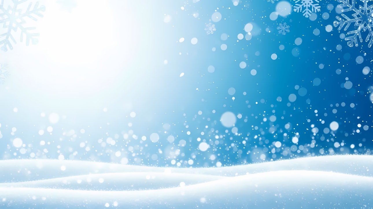 Download this enchanting winter background featuring soft snowdrifts, falling bokeh lights, and delicate snowflakes.