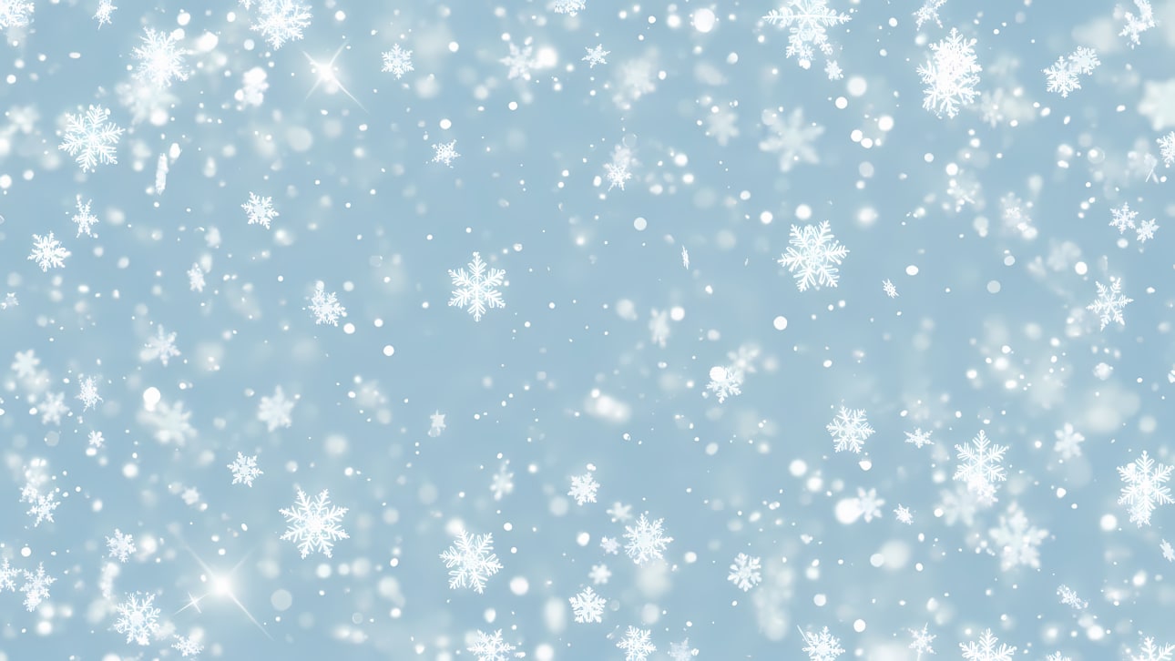Download this enchanting winter background featuring falling snowflakes and soft bokeh lights on a serene blue backdrop.