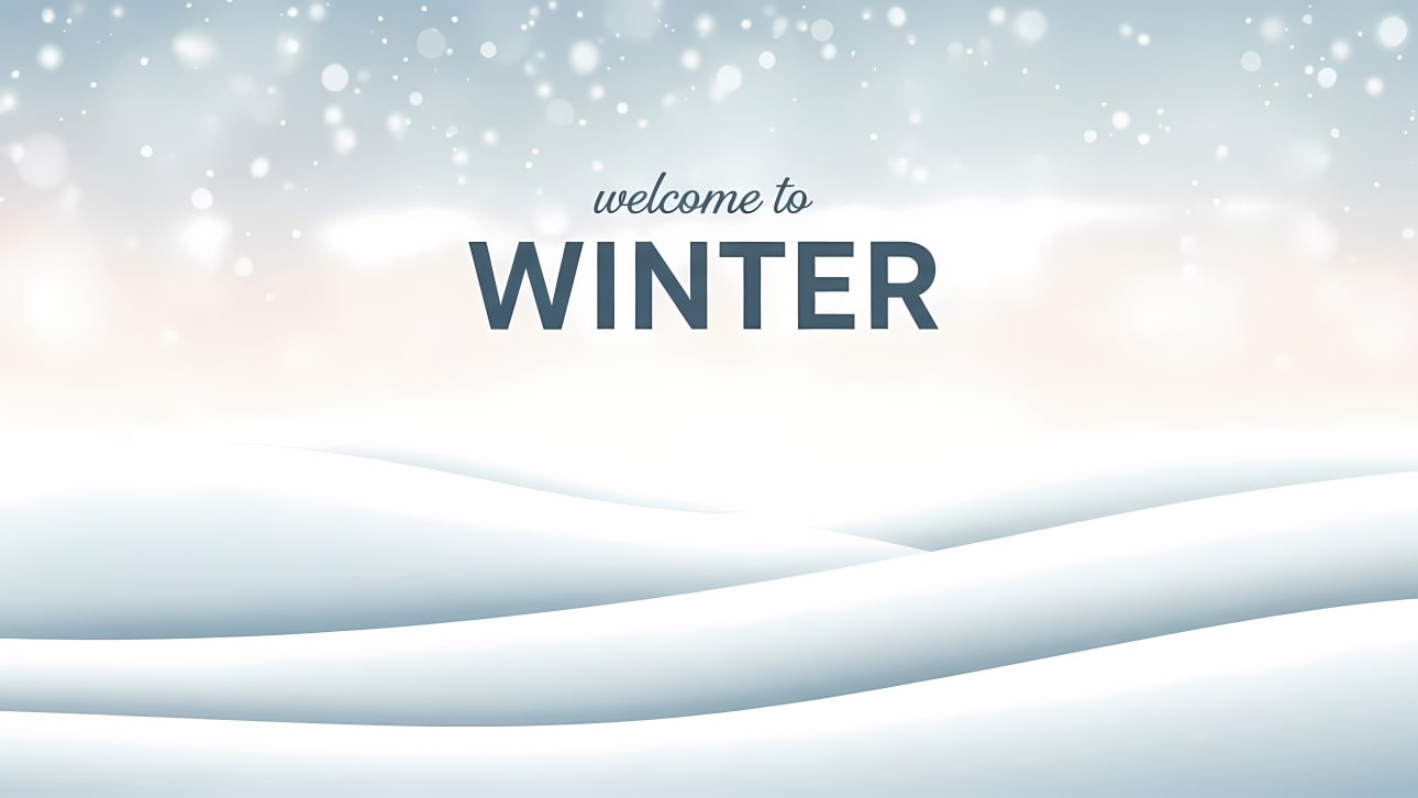 Download this beautiful 'Welcome to Winter' vector background featuring a serene snowy landscape, gentle hills, and falling snowflakes.