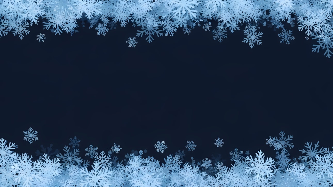 Beautiful blue snowflakes frame a dark winter background, ideal for seasonal greetings, holiday promotions, or festive designs.