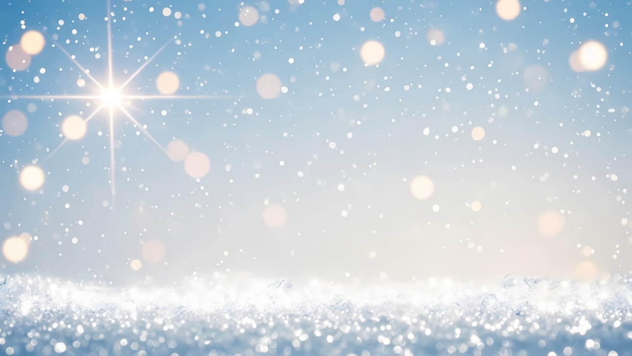 Capture the magic of winter with this sparkling snowfall background featuring soft bokeh lights and a bright star. Perfect for holiday designs.