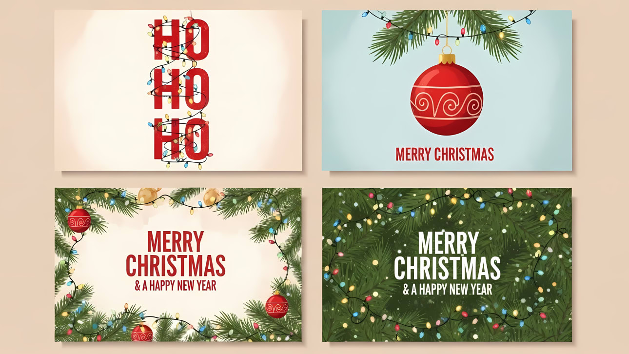 Download a vibrant collection of four Christmas banners and card designs.