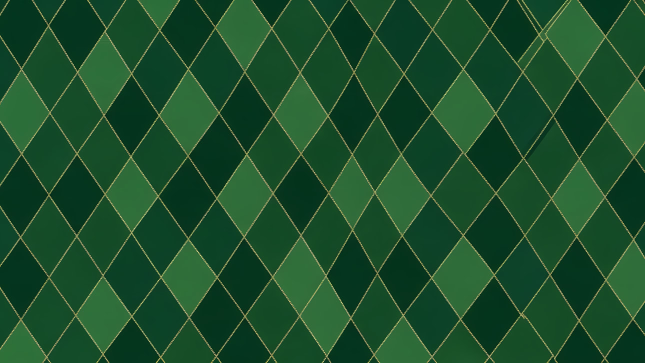 Download this elegant green argyle diamond pattern featuring golden dashed outlines.