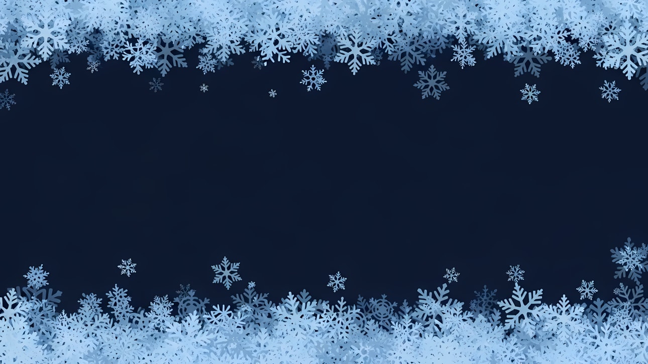 Elegant blue snowflake vector background with frosty borders at the top and bottom, perfect for winter and holiday designs.