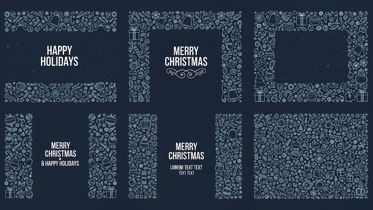 Charming doodle Christmas and holiday card frames, borders, and backgrounds vector set. Perfect for festive greetings and digital designs.