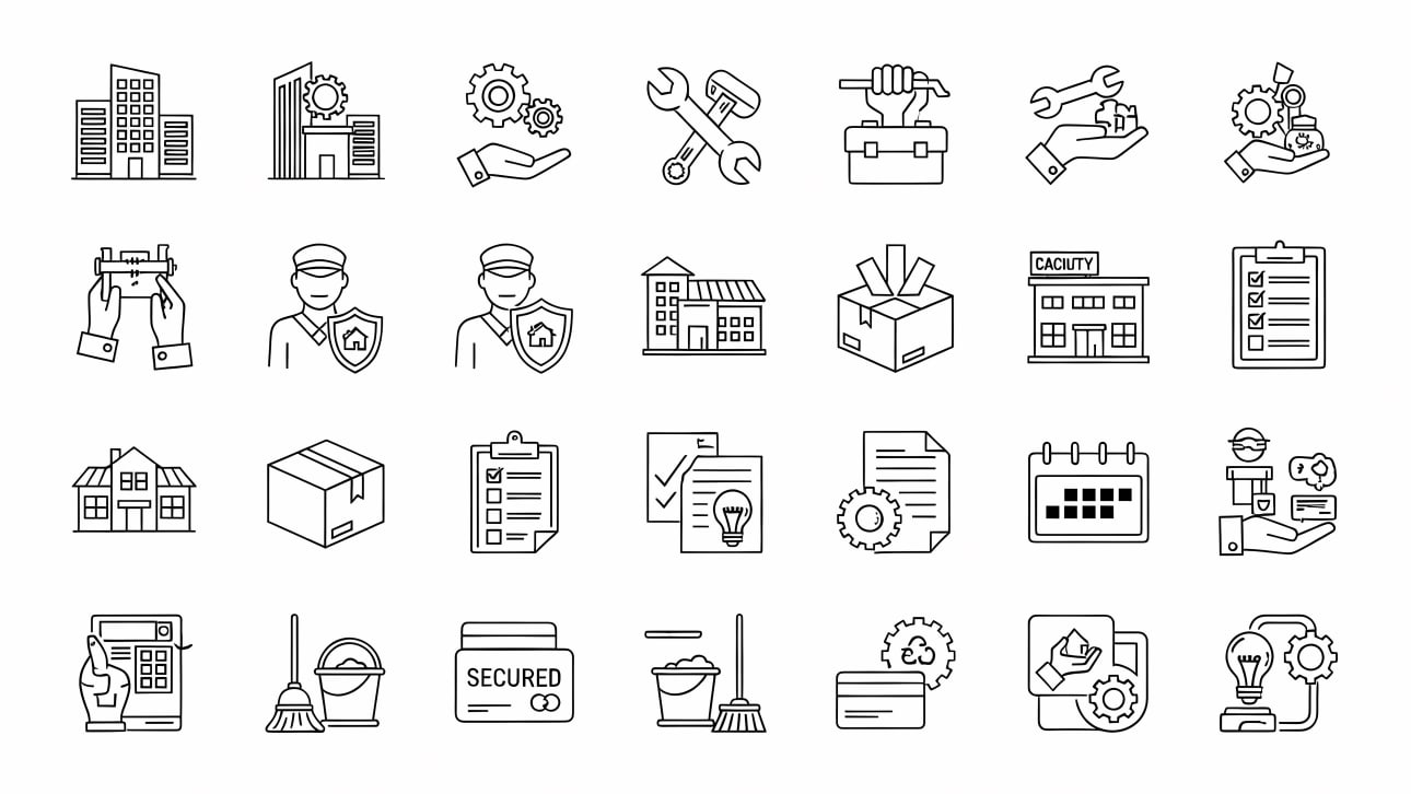 Explore a versatile collection of outline icons covering business, service, maintenance, real estate, and finance.