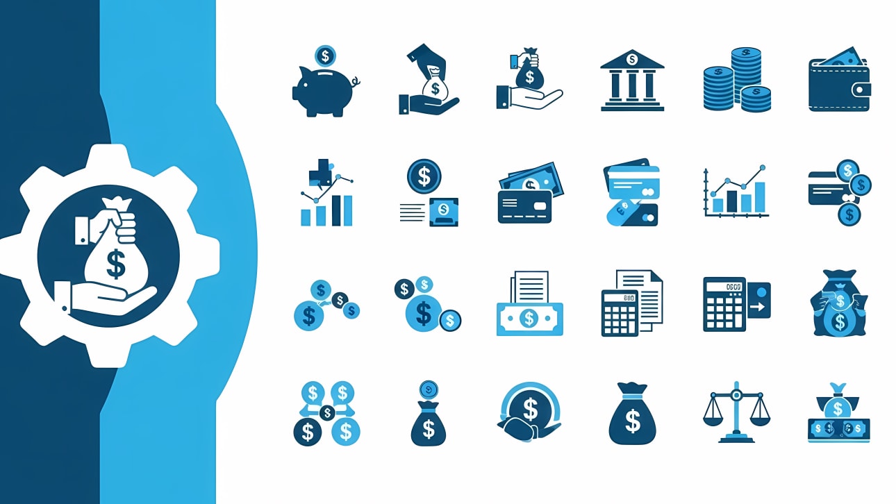 Download a comprehensive set of finance and money icons, perfect for banking, economics, and business presentations.