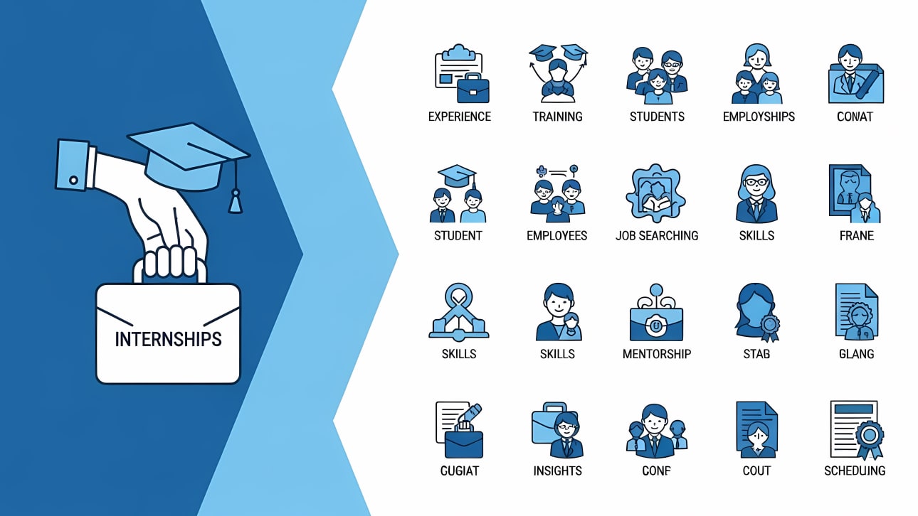 Explore this versatile free vector icon pack for internships, career development, students, and job searching.