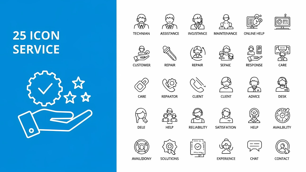 A comprehensive set of 25 customer service and support line icons. Perfect for websites, apps, and presentations needing modern vector graphics.