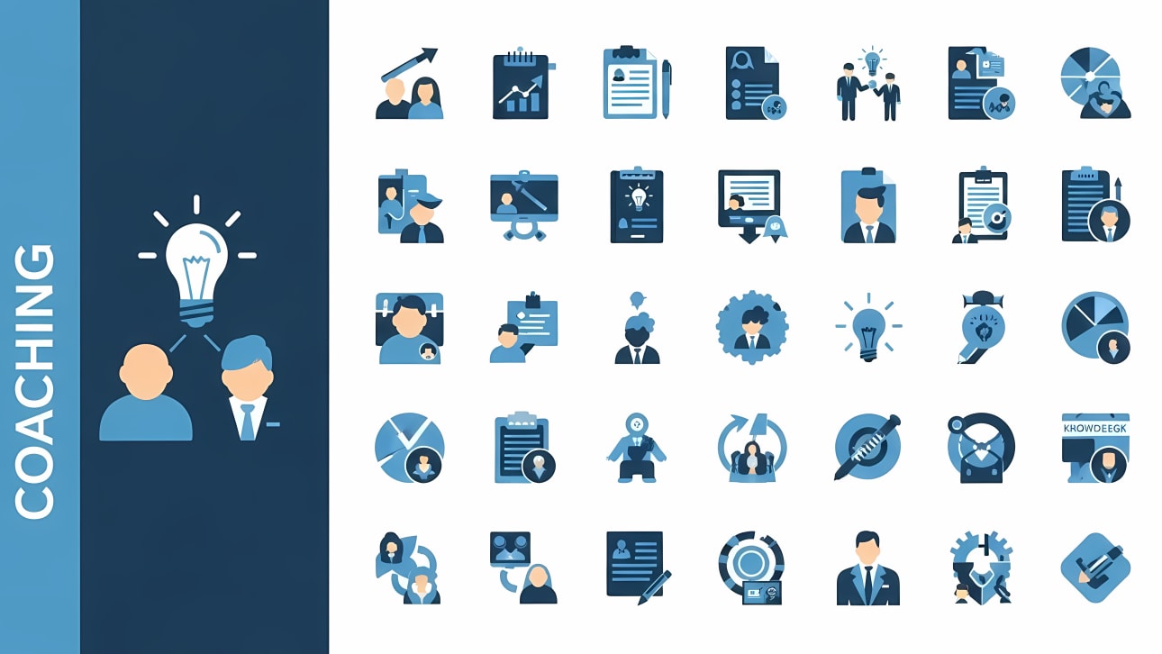 Explore a comprehensive set of coaching and business development vector icons.