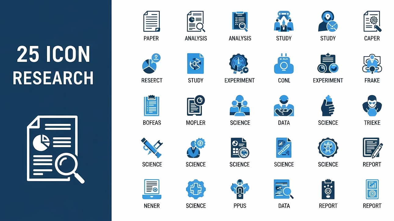 Explore this free vector pack of 25 detailed research, analysis, and science-themed icons.