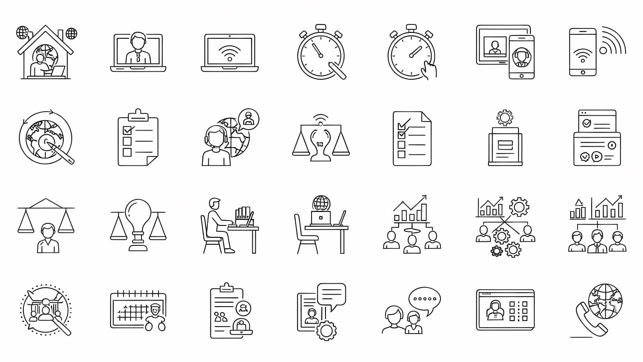 A comprehensive set of free vector line icons for business, remote work, communication, productivity, and human resources.