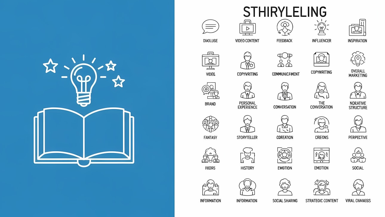 Explore this conceptual free vector art featuring an open book with a lightbulb and stars, alongside a collection of storytelling and communicati