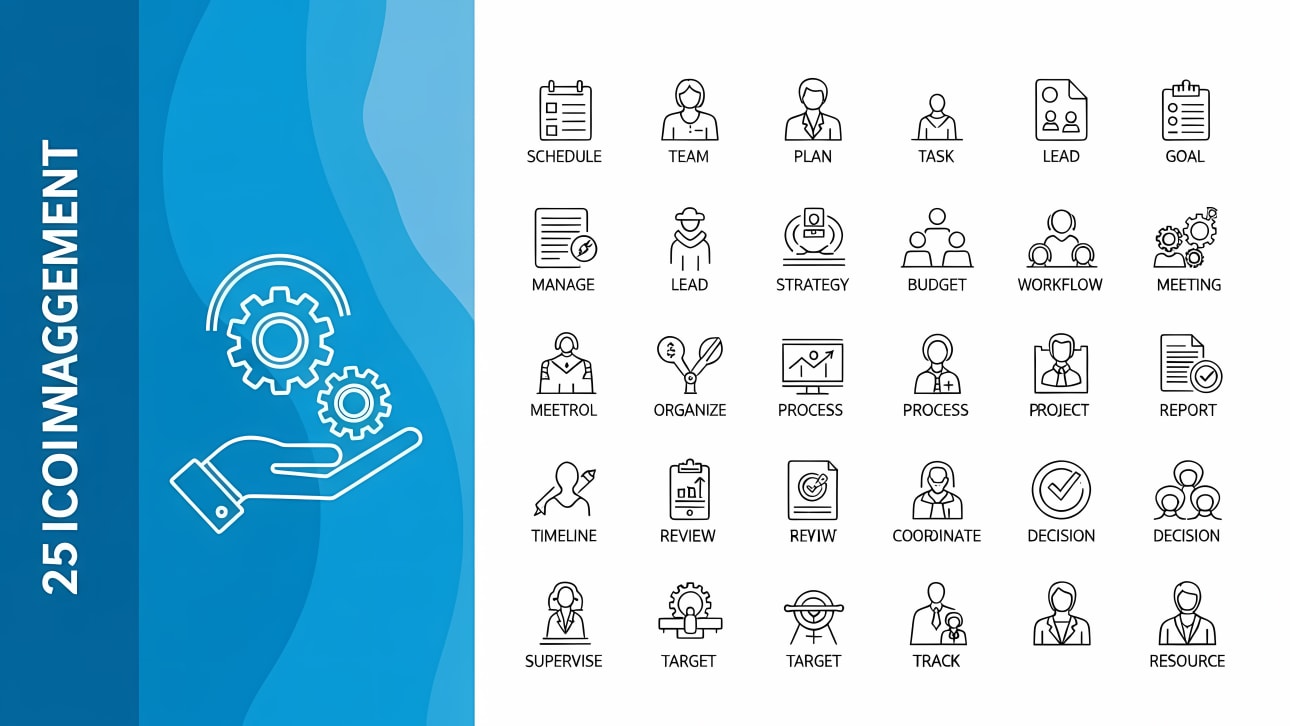 Download 25 free vector icons for management, business, and project planning. Ideal for presentations, websites, and apps. Fully editable.