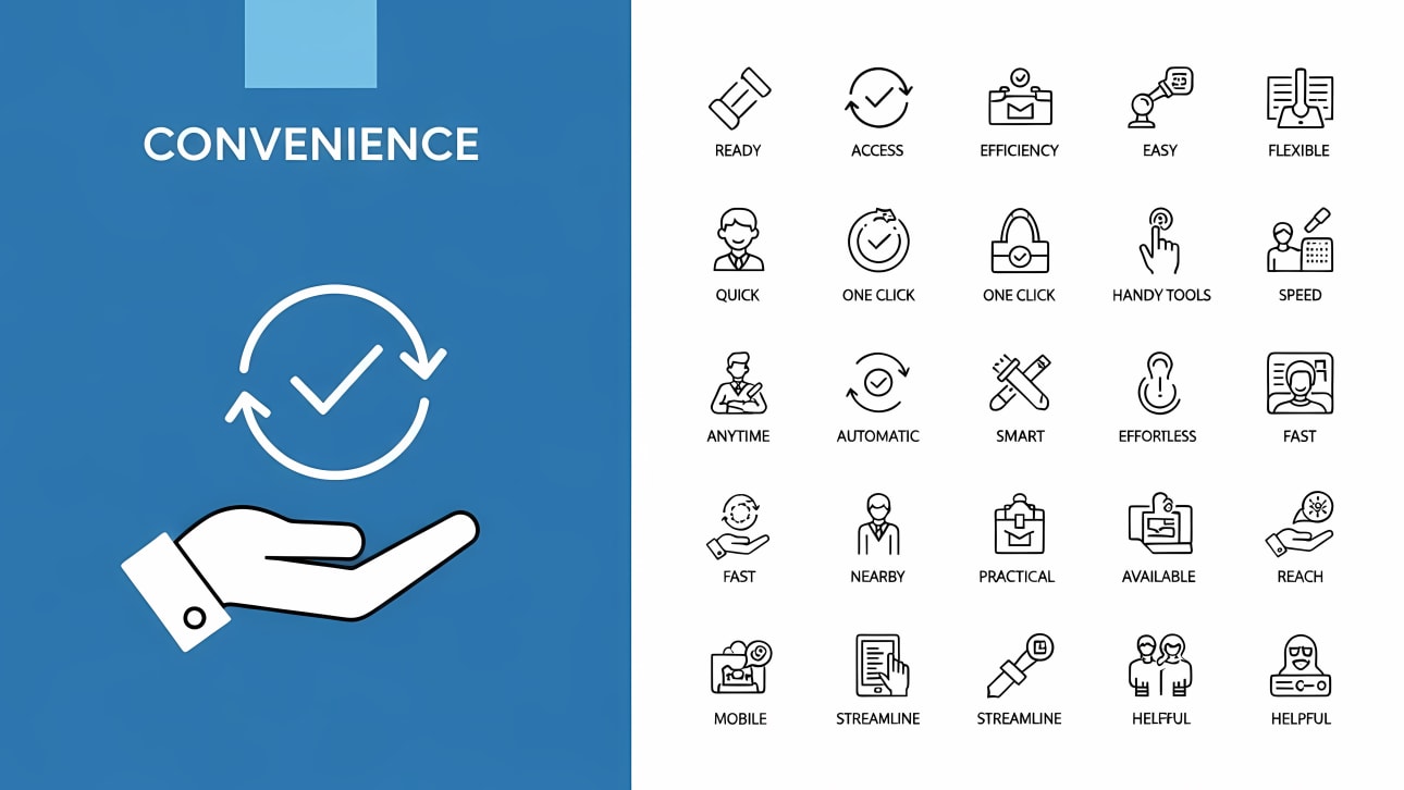 Explore this comprehensive free vector set of convenience line icons, perfect for web, mobile apps, and presentations.