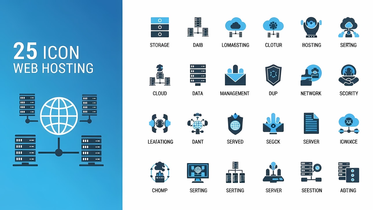 Download this free vector icon set featuring 25 web hosting, cloud, data, and server icons.