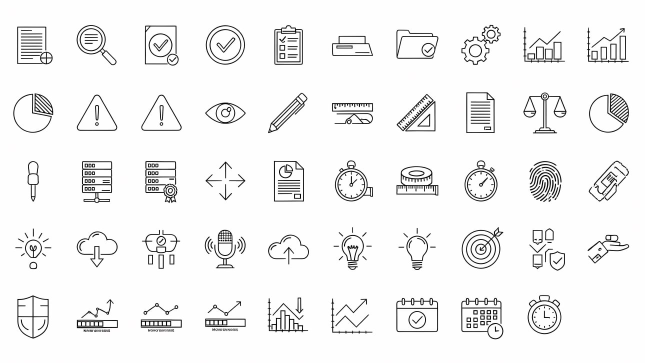 A comprehensive set of free vector outline icons for business, data analysis, project management, and security. Perfect for web and print.