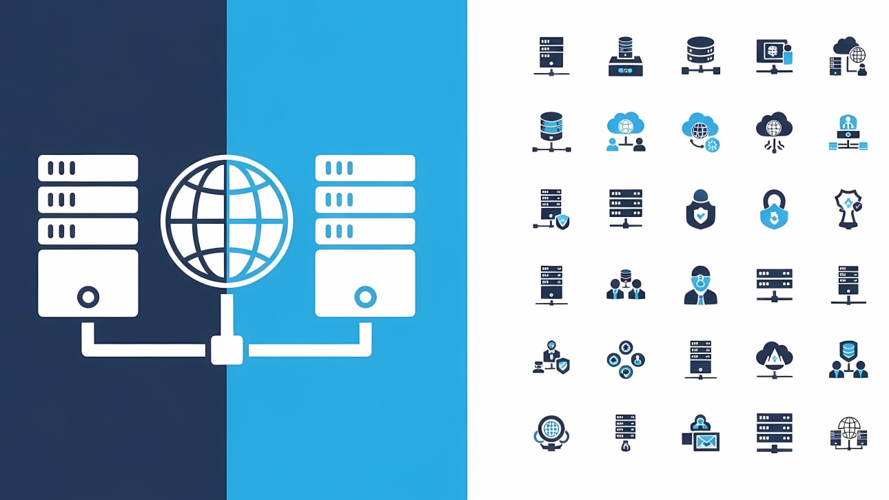 Explore a versatile set of free vector icons covering data networking, cloud computing, servers, and IT security concepts.