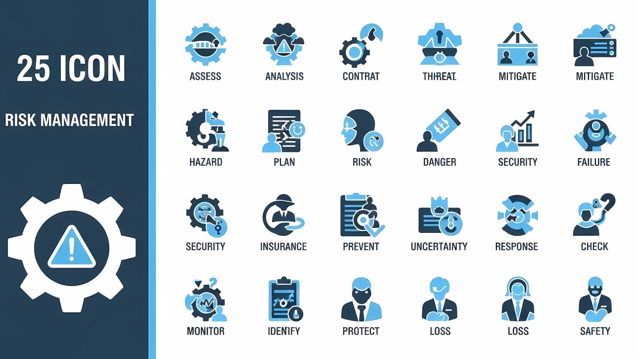 Download 25 premium risk management vector icons for business, security, and finance. Ideal for presentations, websites, and apps.