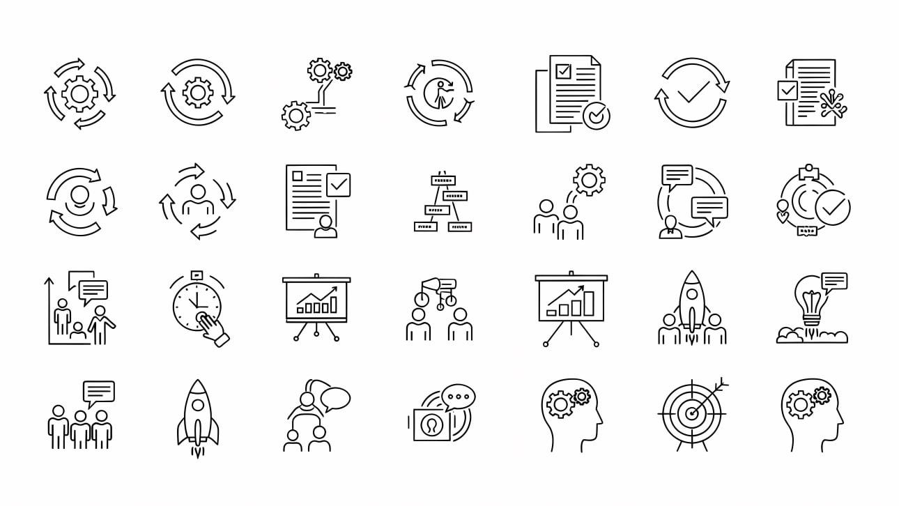 Discover a versatile set of line icons for business process management, innovation, and strategy. Perfect for presentations, websites, and apps.