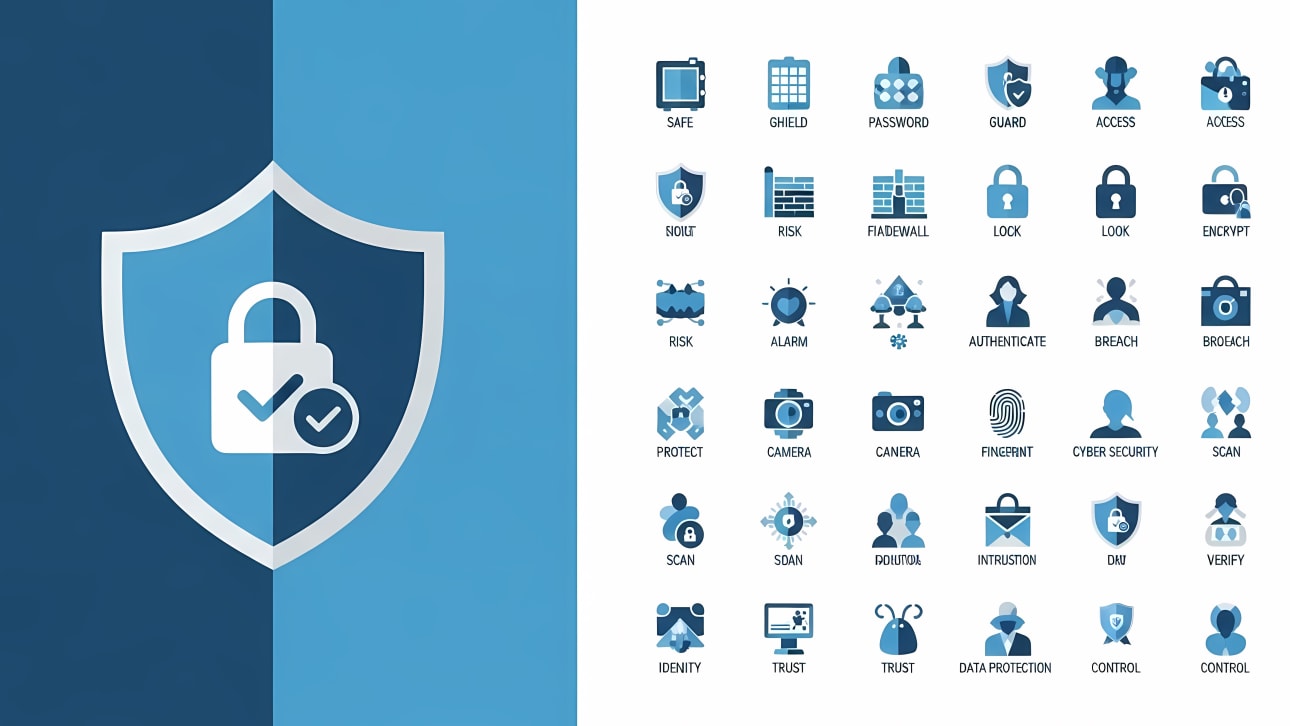 Explore a comprehensive collection of flat design vector icons for cyber security, data protection, and digital safety concepts.