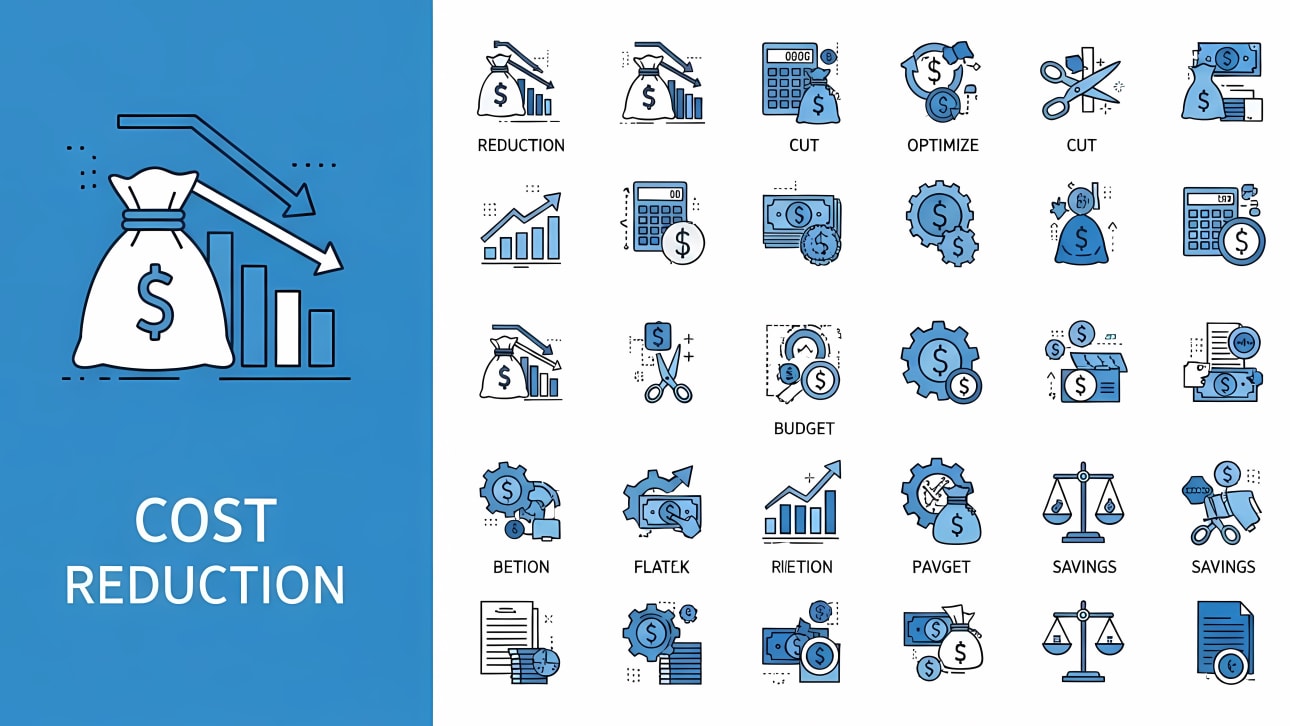 Download this collection of cost reduction vector icons, perfect for business, finance, and budgeting projects.