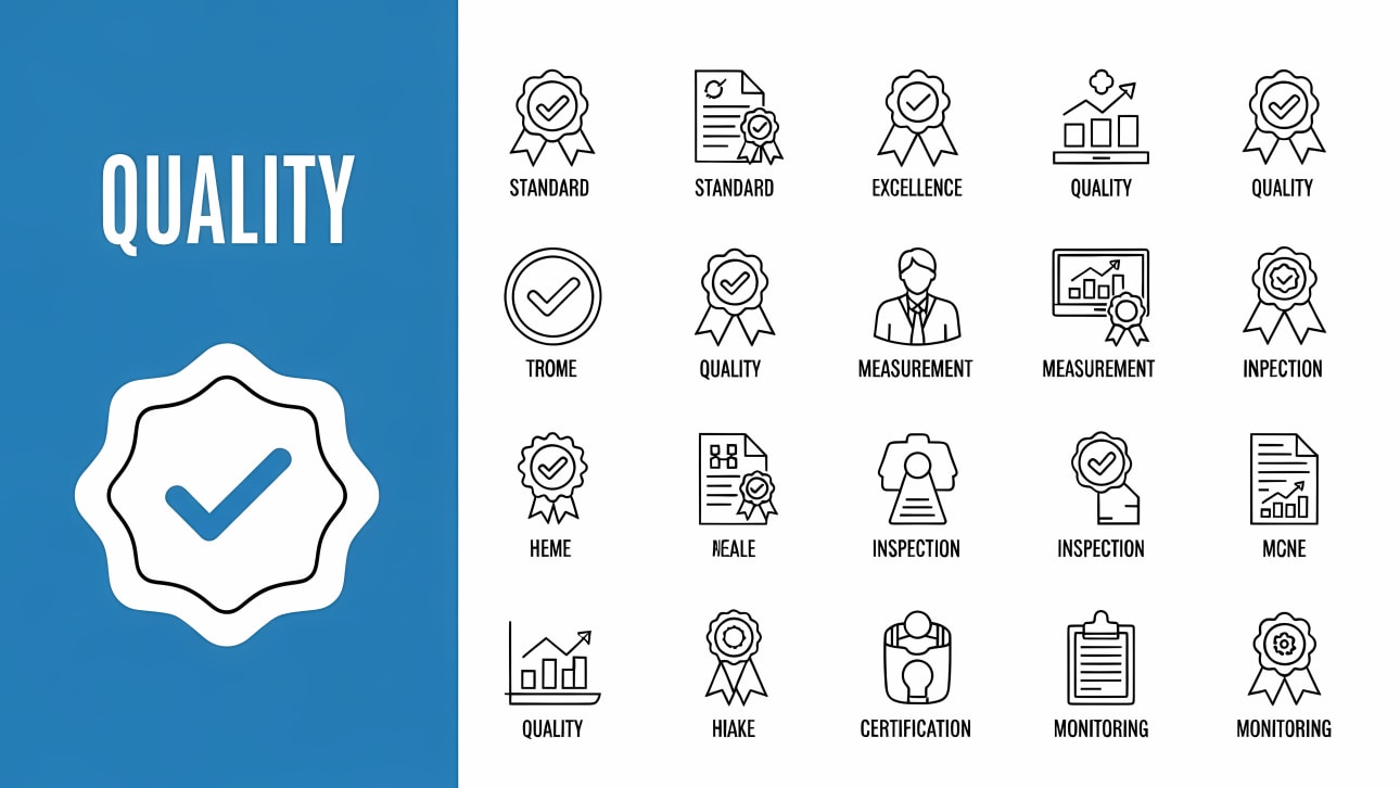 Download this comprehensive set of quality control and assurance line icons.