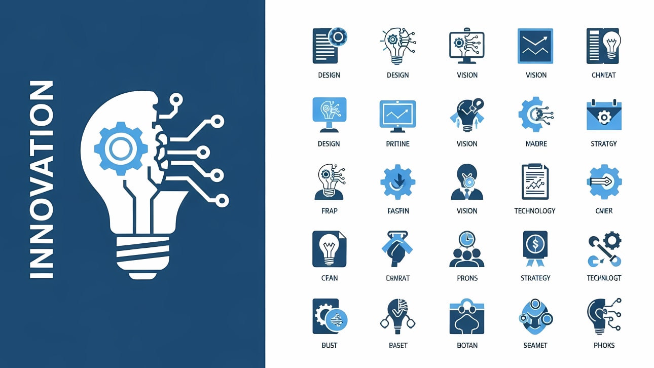 Explore a collection of innovation, technology, and idea icons featuring lightbulbs, gears, and circuit boards. Perfect for creative concepts.