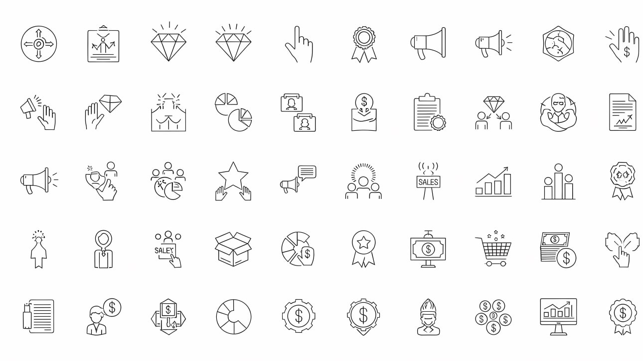 Download a versatile set of free vector line icons for business, sales, marketing, and finance. Perfect for web, app, and print designs.