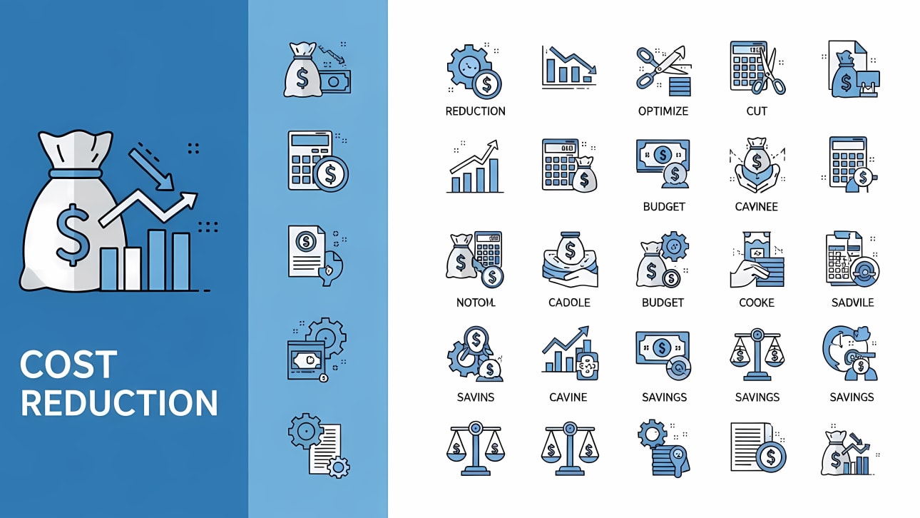 Explore our comprehensive set of cost reduction and financial savings vector icons. Perfect for business, budget, and finance-related projects.