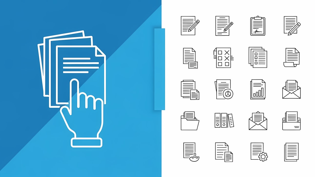 Download this versatile free vector pack featuring document management, office paperwork, and file handling icons.