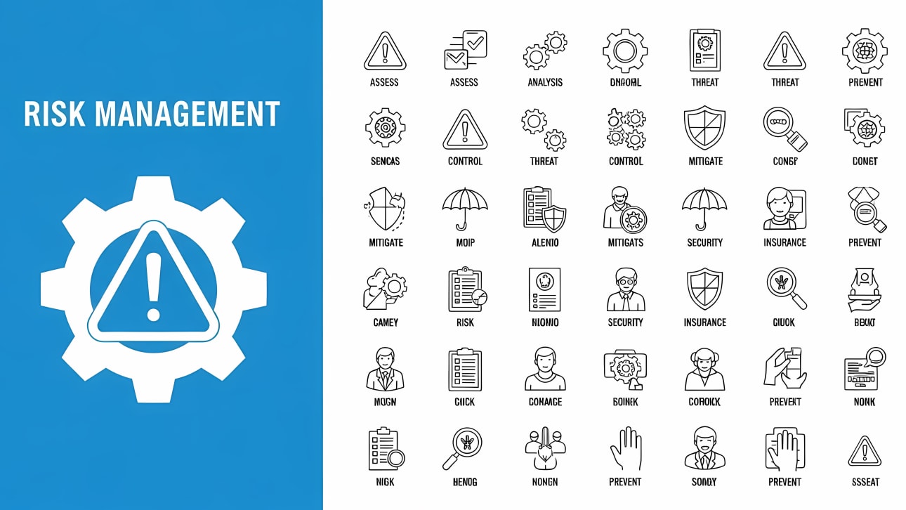 Download this comprehensive free vector icon set for risk management.