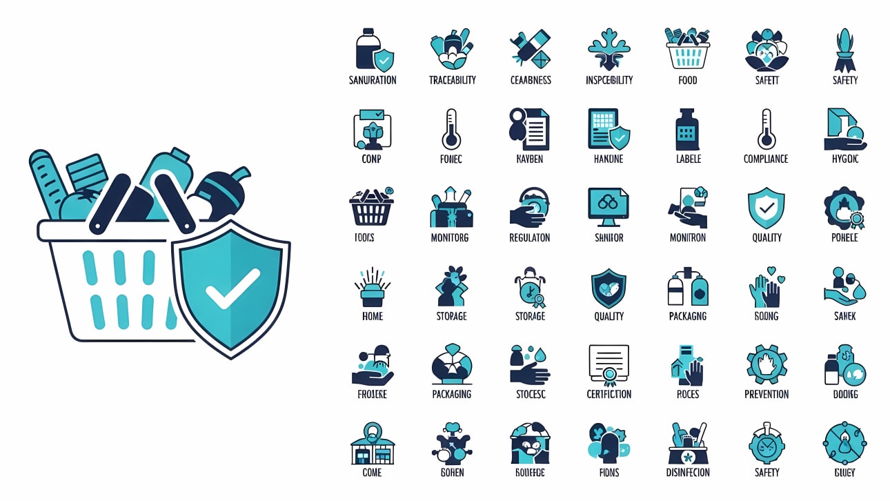 Download this comprehensive free vector set of food safety, quality control, and hygiene icons.