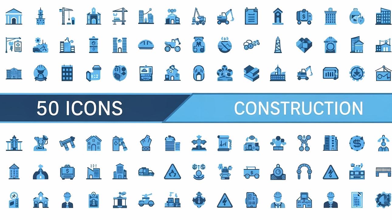 Download this free vector pack of 50 construction icons, perfect for architectural, engineering, and building-related projects and interfaces.