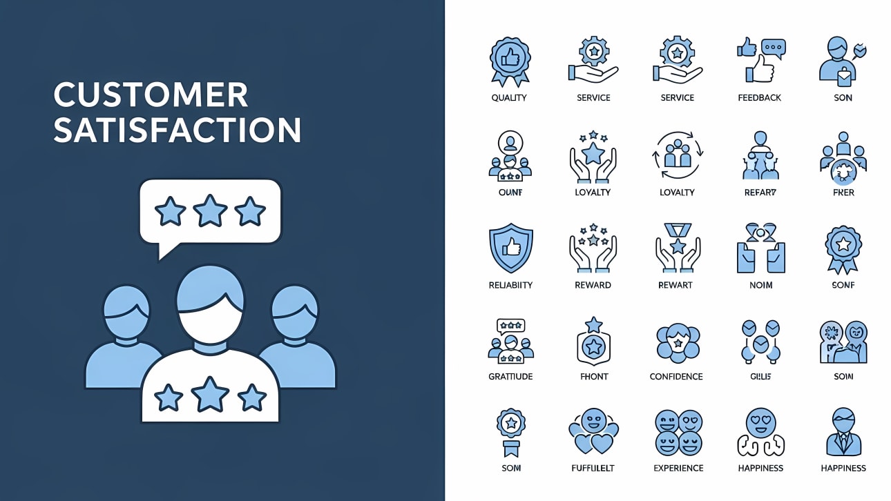 Explore a comprehensive collection of customer satisfaction vector icons for quality, service, feedback, and loyalty.
