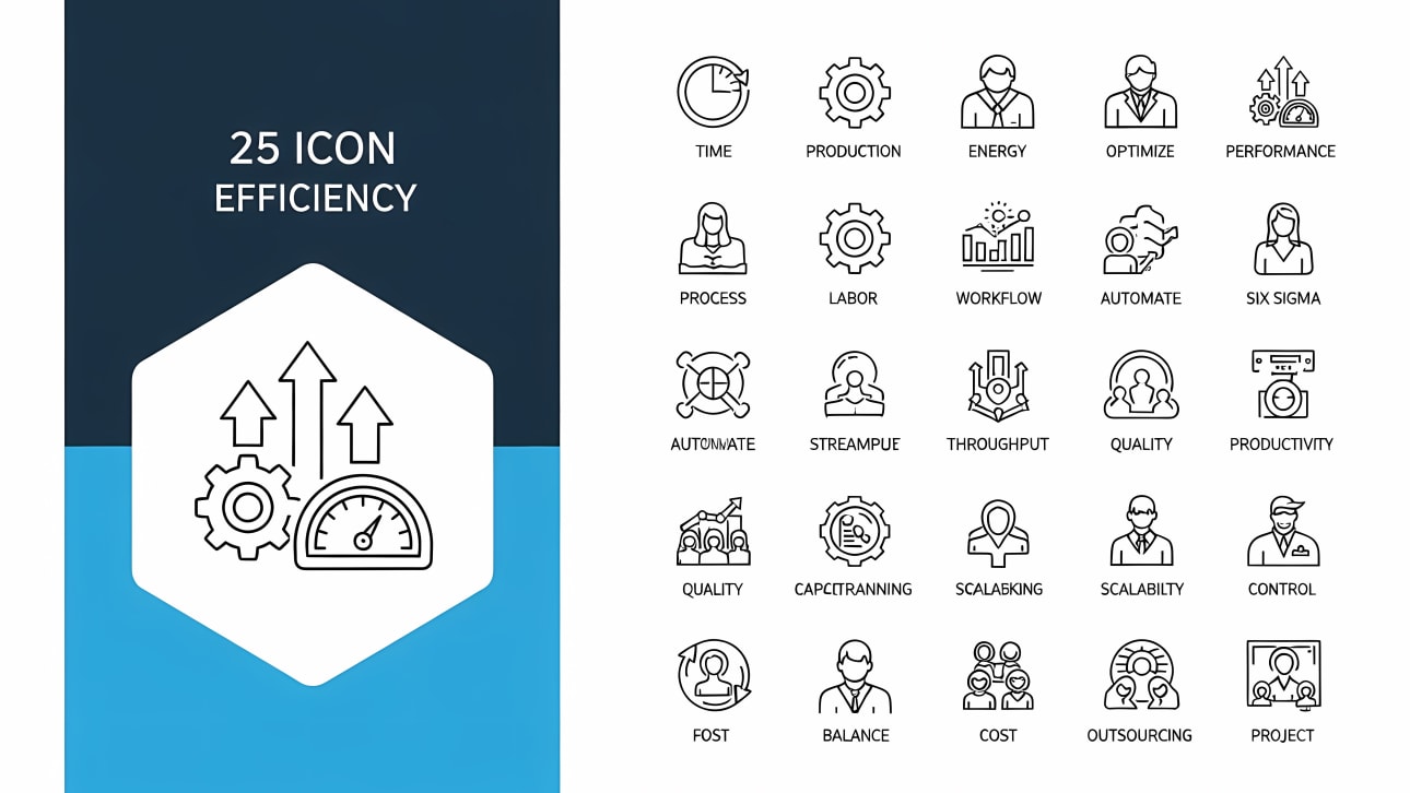 Download 25 free vector line icons for business efficiency, productivity, and process optimization.