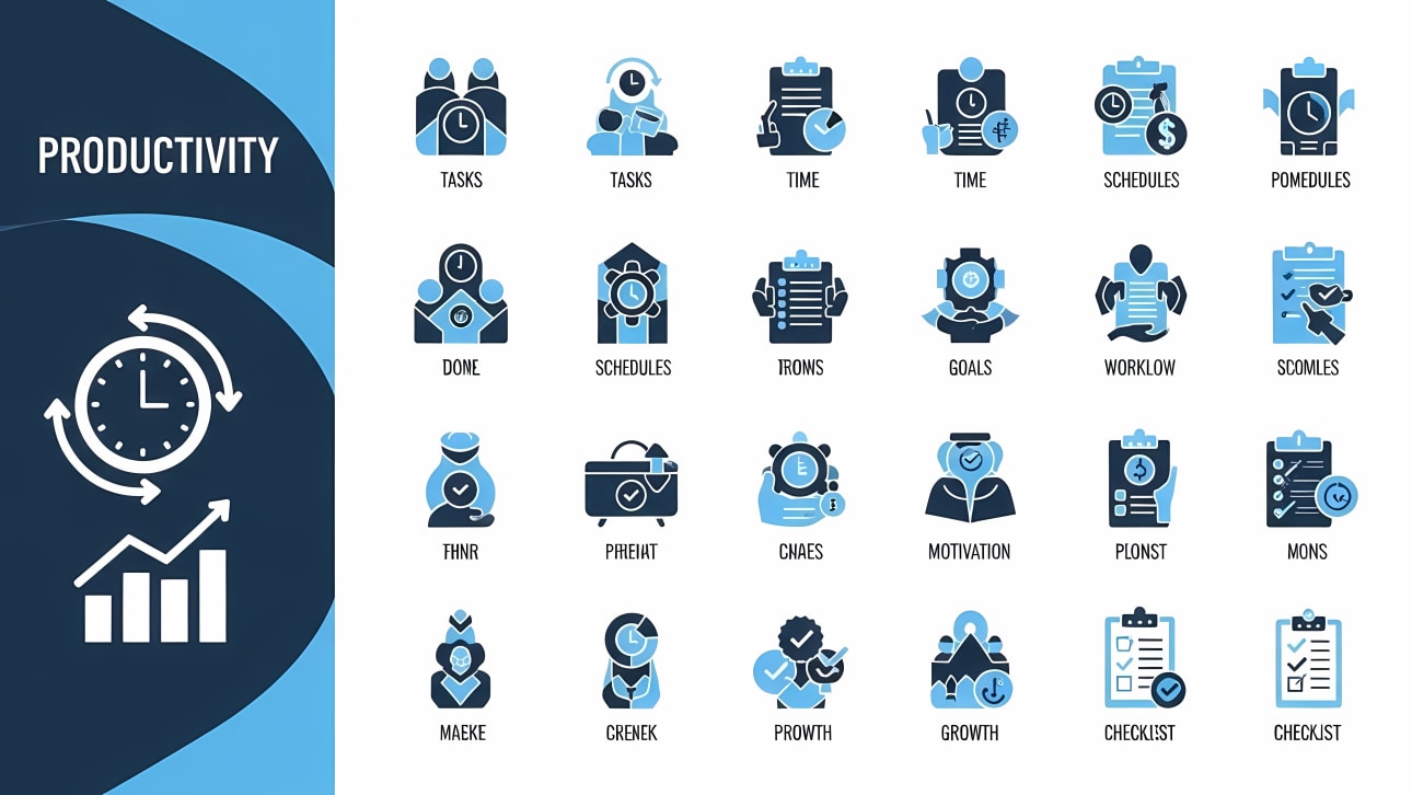 Explore our comprehensive free vector icon set for productivity and time management.