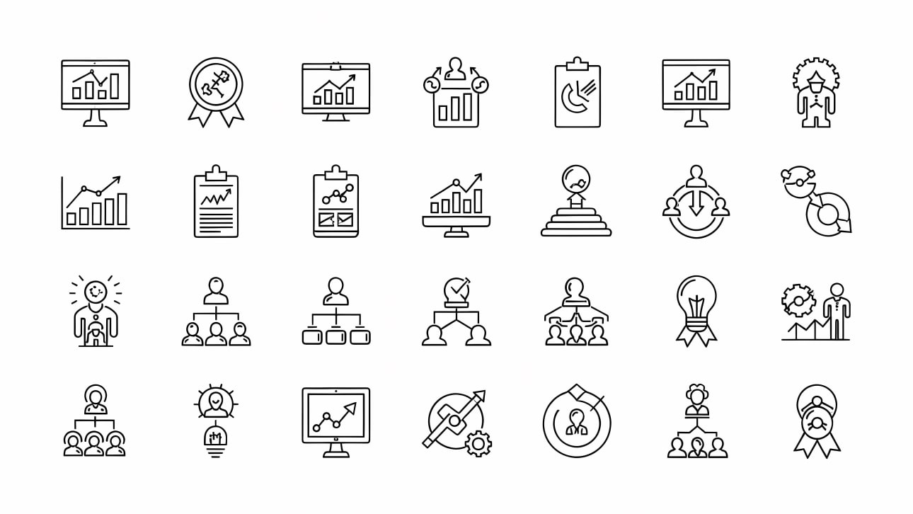 Download a versatile set of free vector line icons for business growth, analytics, management, and success.
