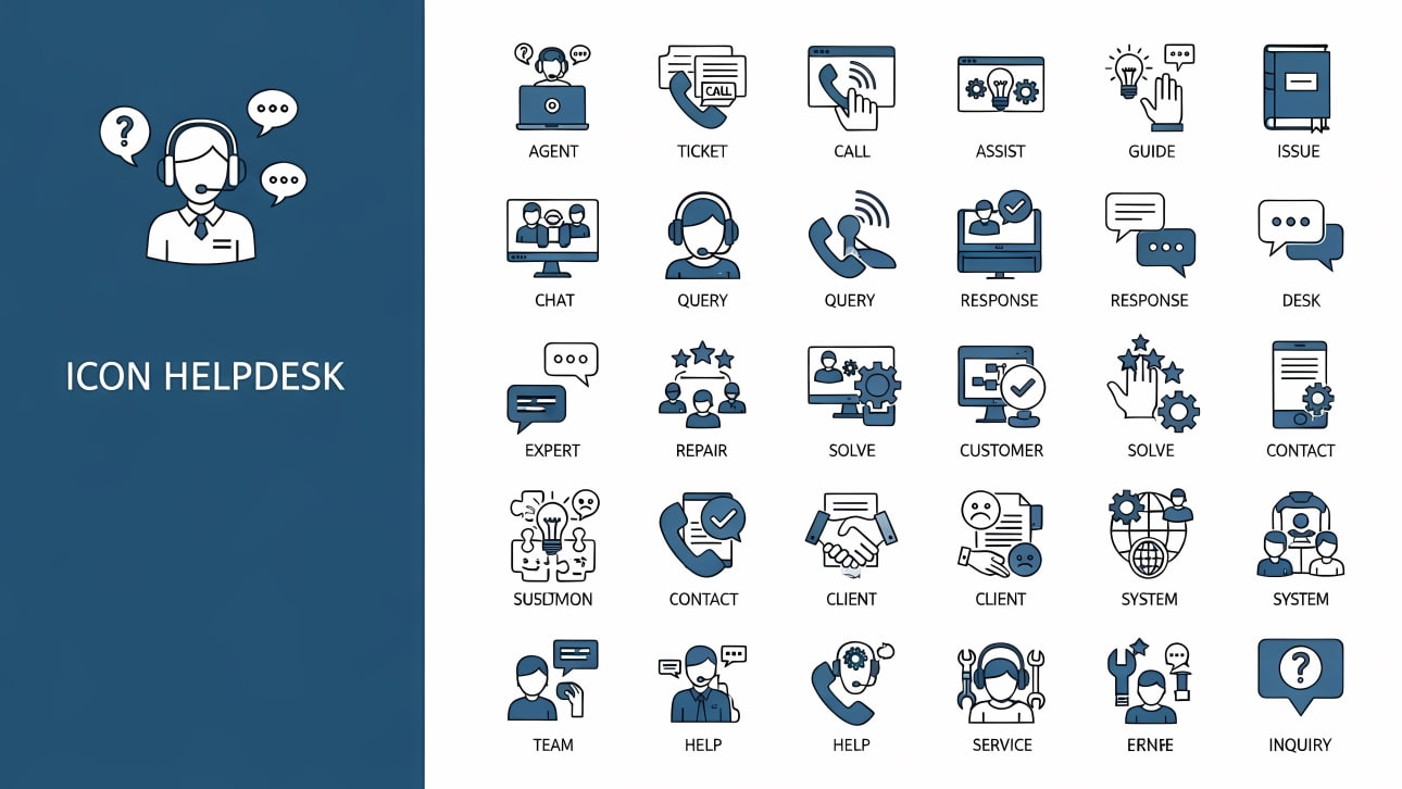 Comprehensive set of modern helpdesk and customer support icons. Perfect for websites, apps, and presentations.