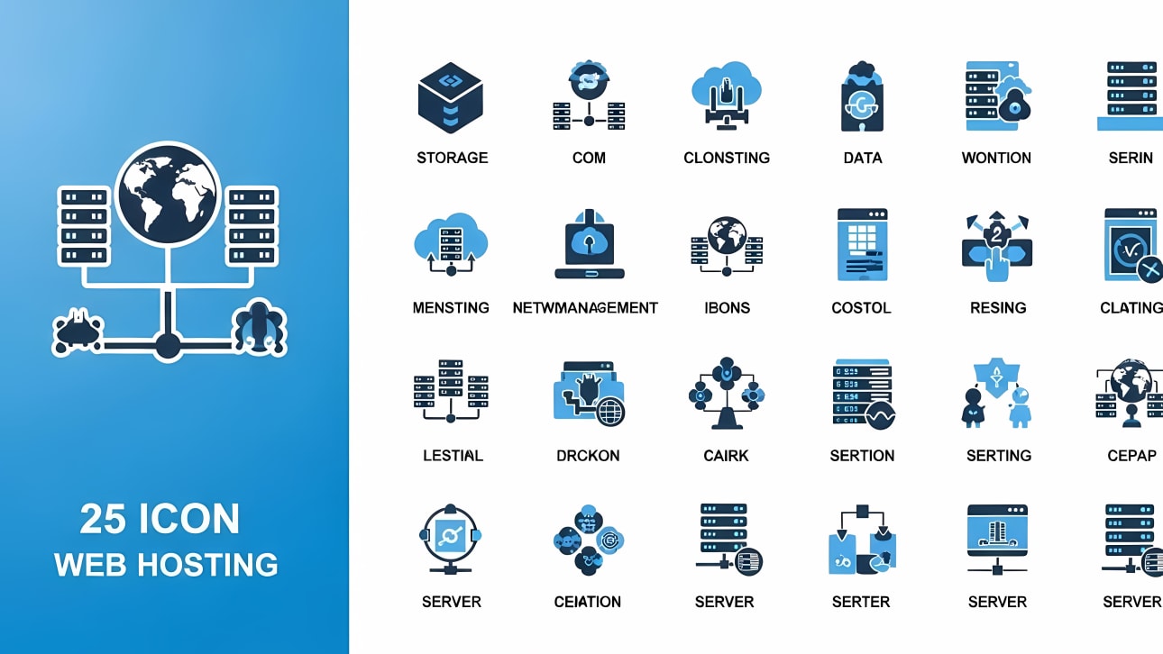 Discover 25 essential web hosting icons, including servers, cloud storage, networking, and data. Ideal for tech, IT, and website designs.