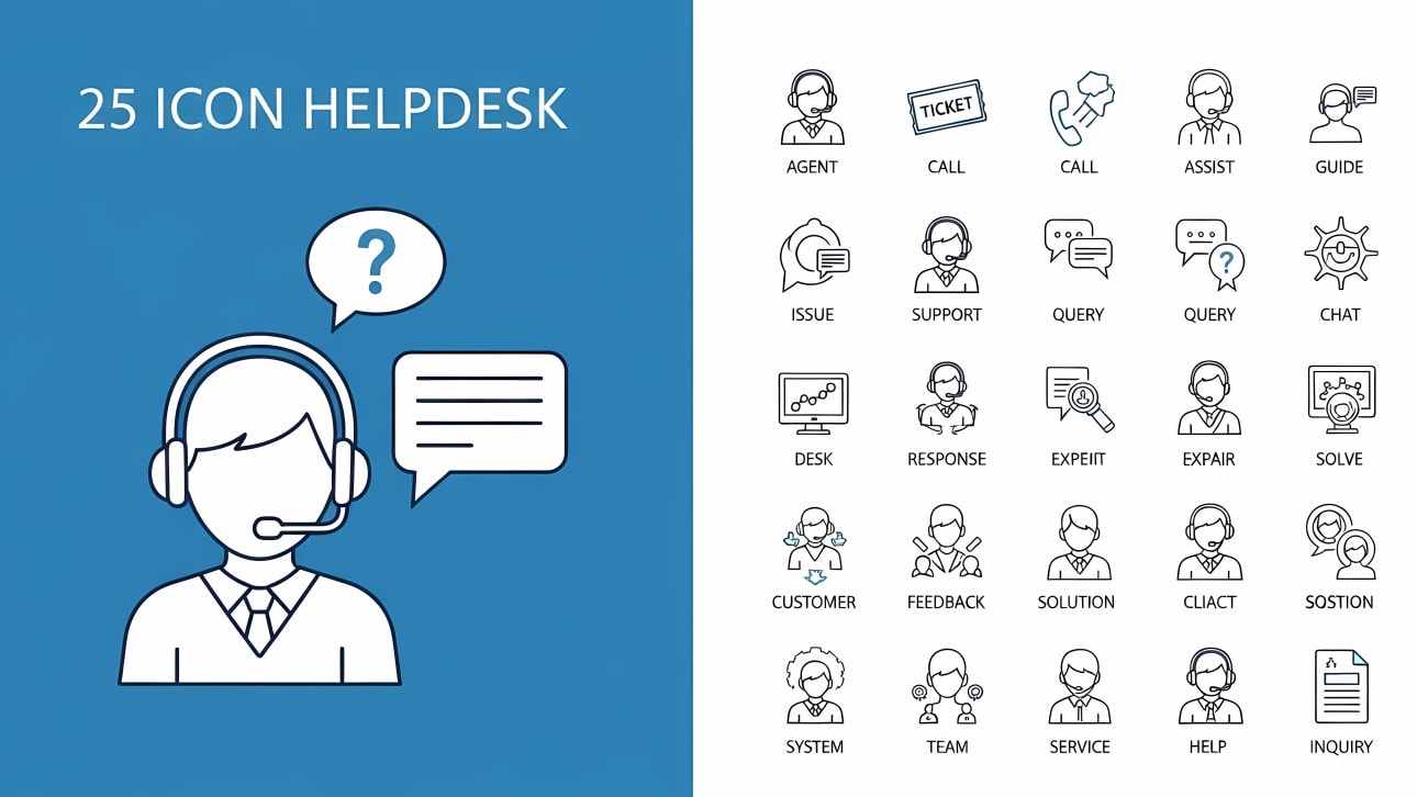 Explore 25 vector line icons for helpdesk and customer service. Ideal for websites, apps, and presentations needing contact center visuals.