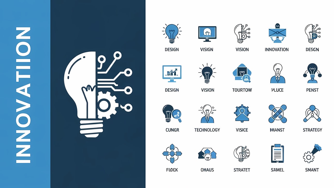 Explore a comprehensive set of business innovation and technology vector icons. Perfect for presentations, websites, and creative projects.