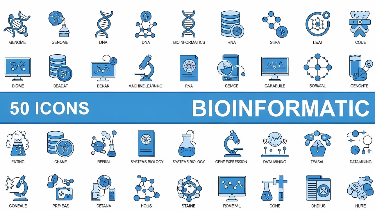 Explore this pack of 50 modern, line art vector icons covering bioinformatics, DNA, genetics, and molecular biology concepts.