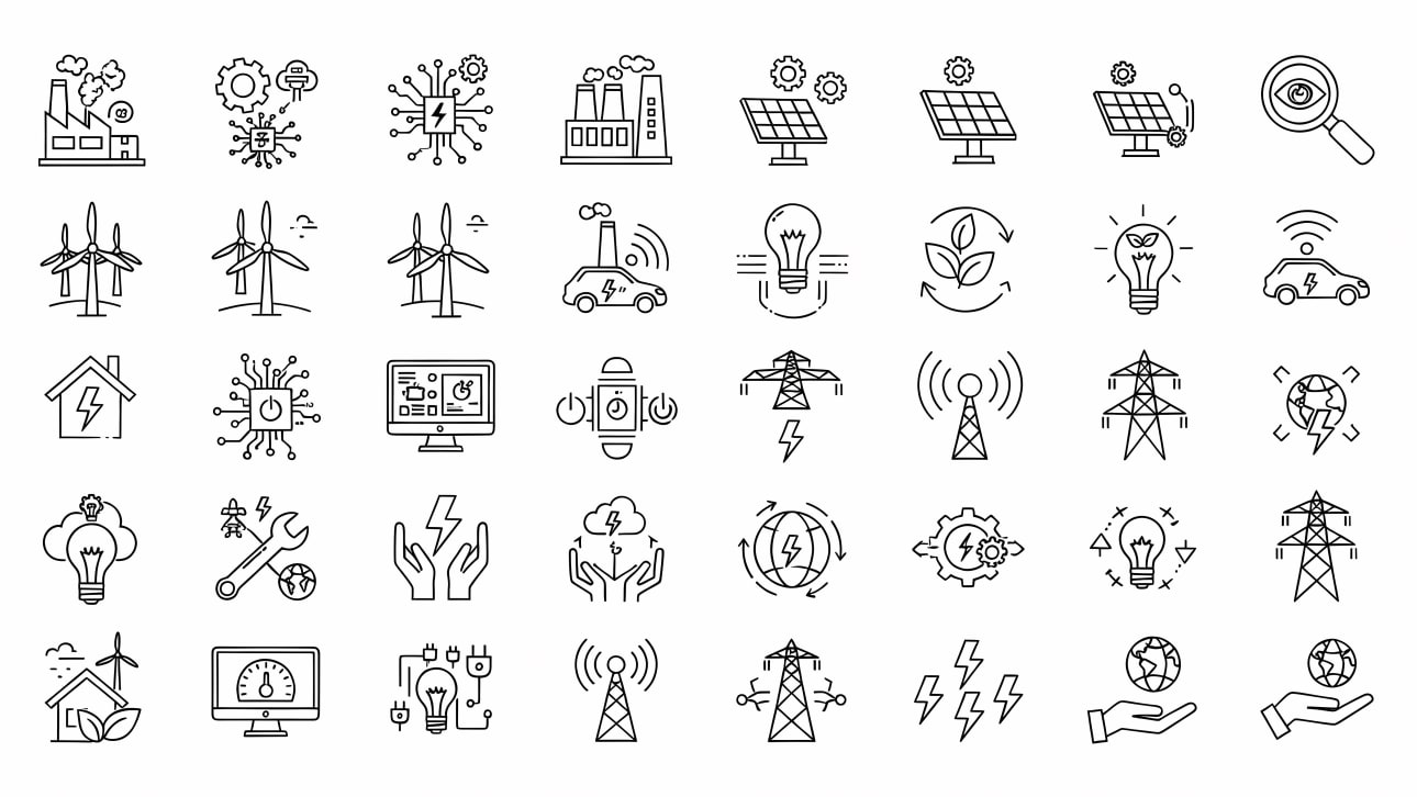 Explore a versatile set of line icons for smart energy, industrial IoT, and sustainable technology.